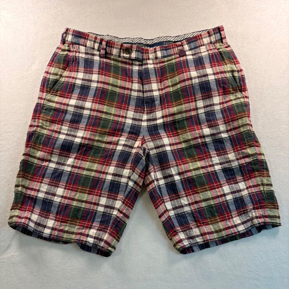 Brooks Brothers Mens Baird McNutt Irish Linen Plaid Bermuda Shorts W36 Multi